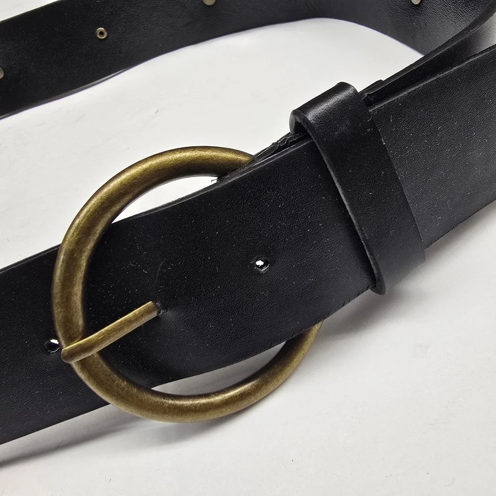 Vintage Belt Womens Medium Black Faux Leather Concho Celestial Boho Western